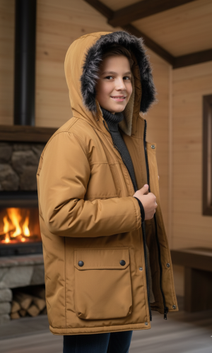 جاكيت باركا شتوي مبطن بالفرو 5139  - بني