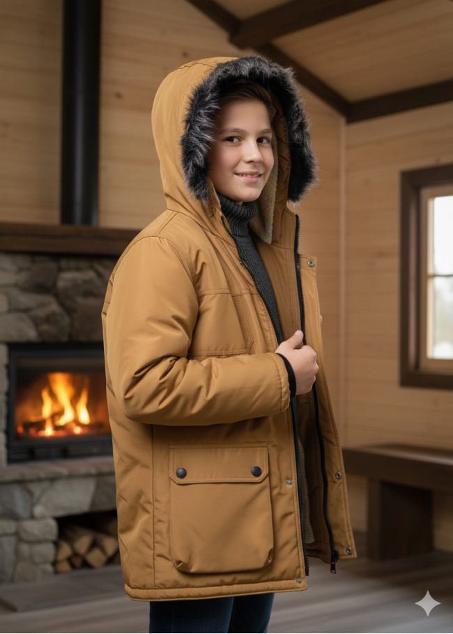 5139 جاكيت ولادي براشوت طويل  - بني