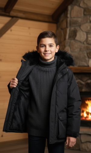 جاكيت باركا شتوي مبطن بالفرو 5139  - اسود