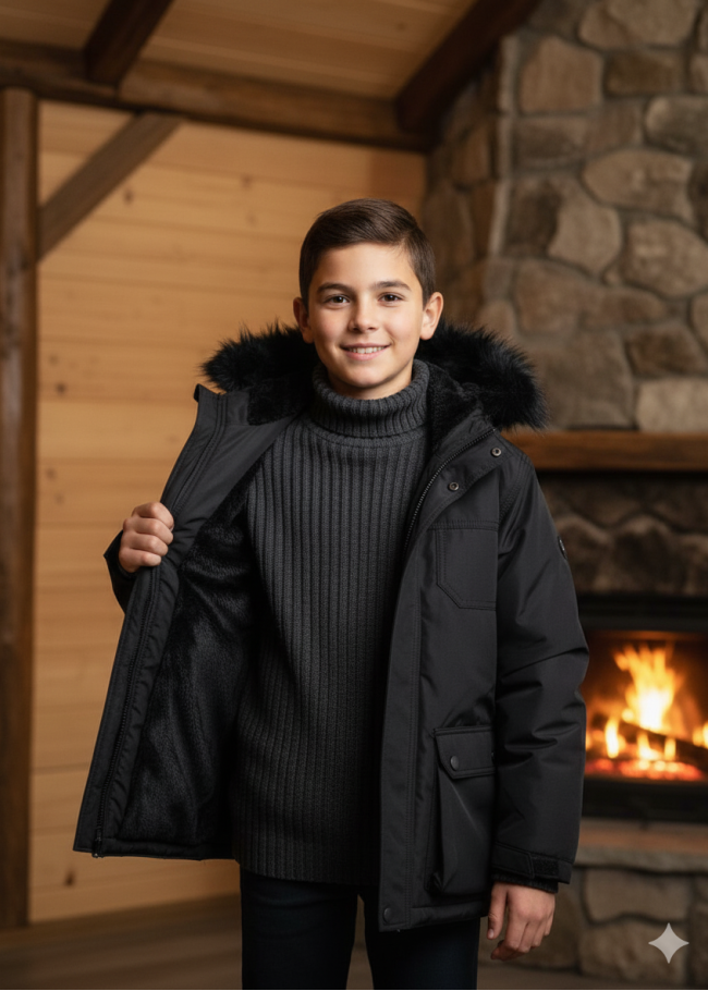 5139 جاكيت ولادي براشوت طويل  - اسود