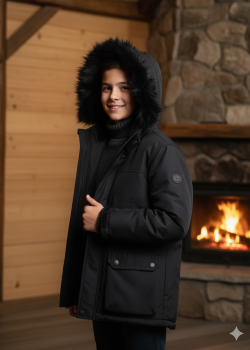 جاكيت باركا شتوي مبطن بالفرو 5139  - اسود