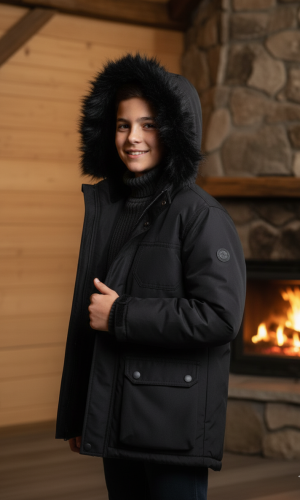 جاكيت باركا شتوي مبطن بالفرو 5139  - اسود