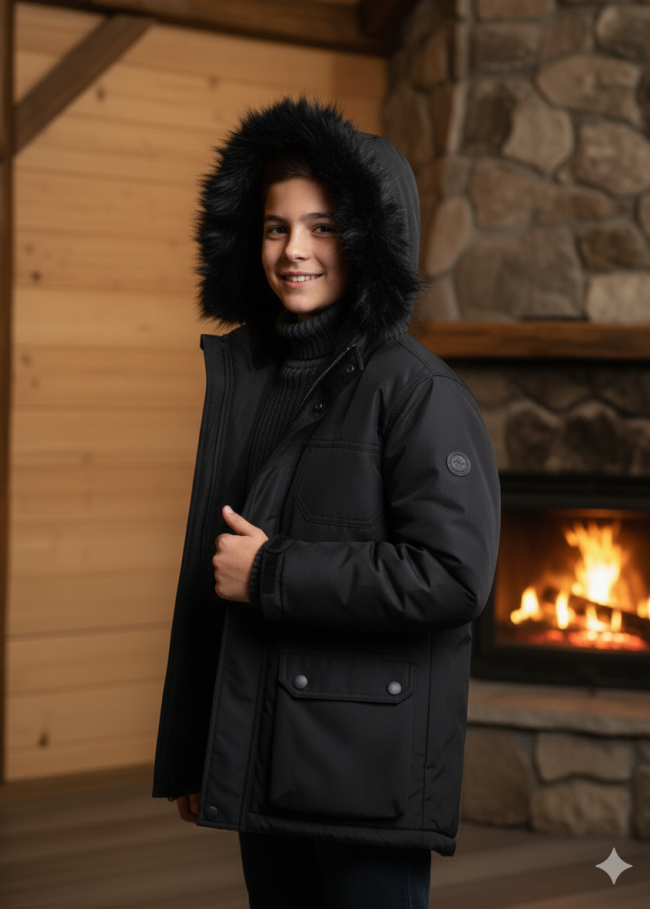 5139 جاكيت ولادي براشوت طويل  - اسود