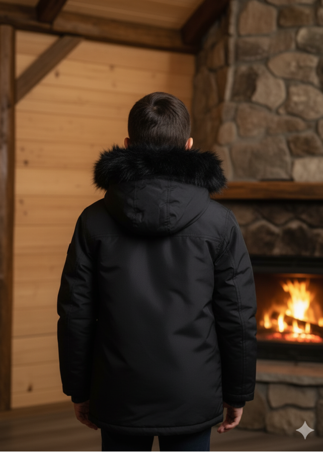 5139 جاكيت ولادي براشوت طويل  - اسود