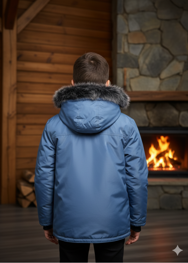 5139 جاكيت ولادي براشوت طويل  - بترولي