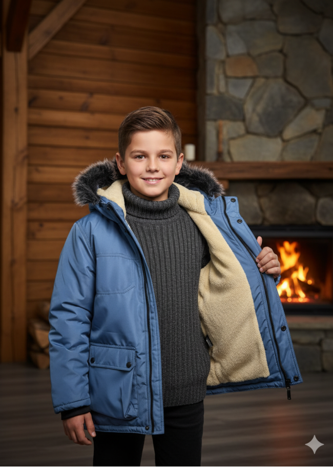 5139 جاكيت ولادي براشوت طويل  - بترولي