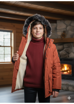 جاكيت باركا شتوي مبطن بالفرو 5139  - قرميدي