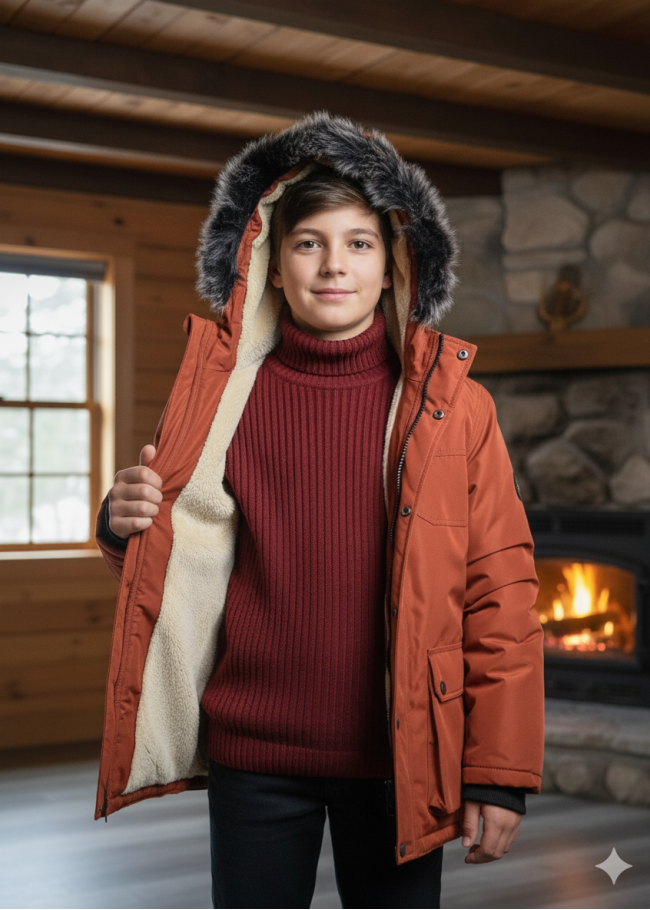 5139 جاكيت ولادي براشوت طويل  - قرميدي