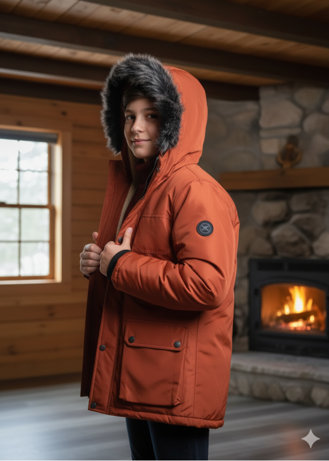 5139 جاكيت ولادي براشوت طويل  - قرميدي