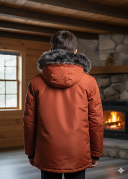 جاكيت باركا شتوي مبطن بالفرو 5139  - قرميدي