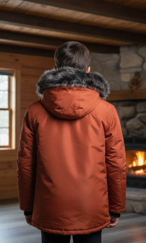 جاكيت باركا شتوي مبطن بالفرو 5139  - قرميدي