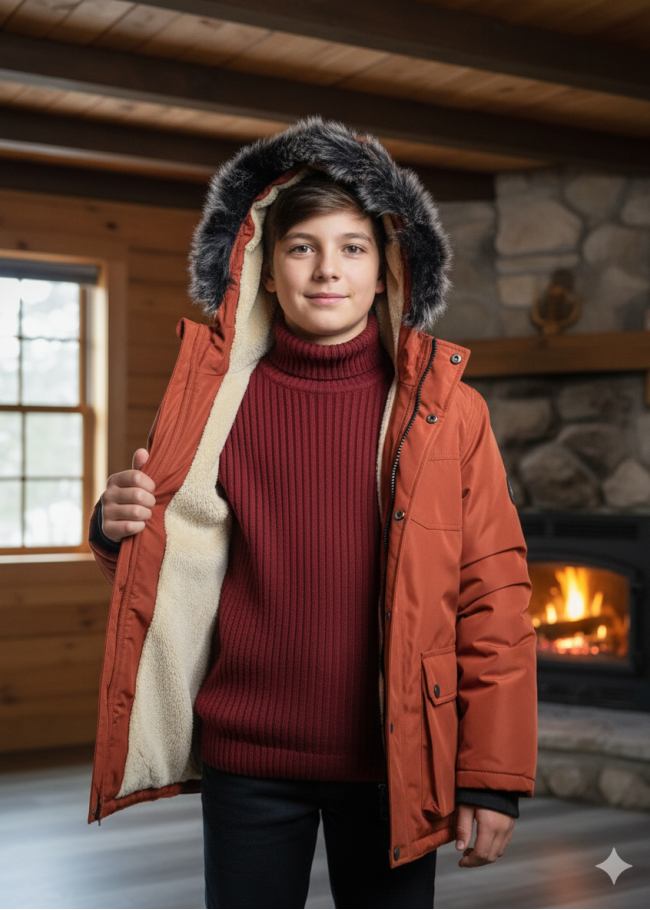 5139 جاكيت ولادي براشوت طويل  - قرميدي