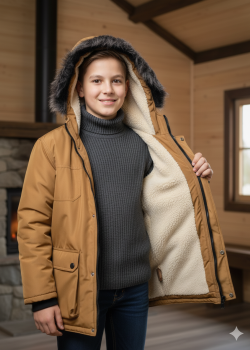 جاكيت باركا شتوي مبطن بالفرو 5139  - بني