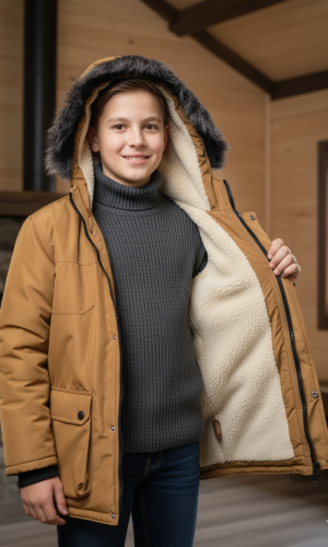 جاكيت باركا شتوي مبطن بالفرو 5139  - بني