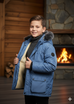 جاكيت باركا شتوي مبطن بالفرو 5139  - بترولي