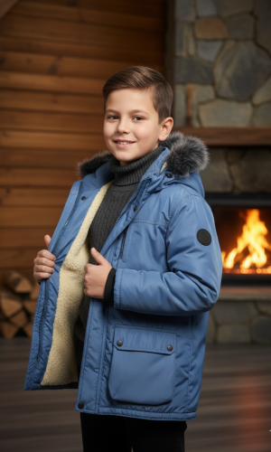 جاكيت باركا شتوي مبطن بالفرو 5139  - بترولي