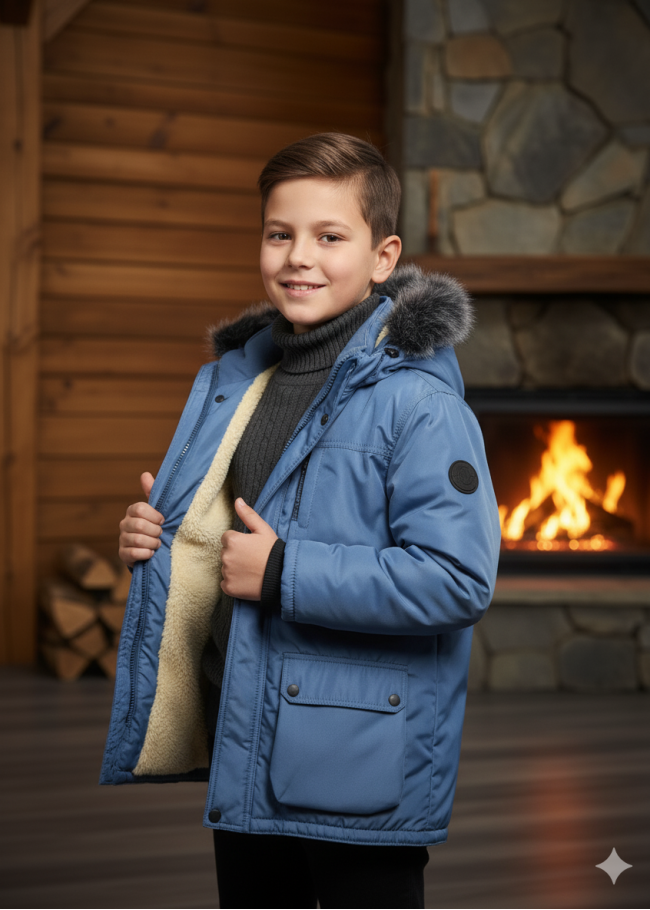 5139 جاكيت ولادي براشوت طويل  - بترولي