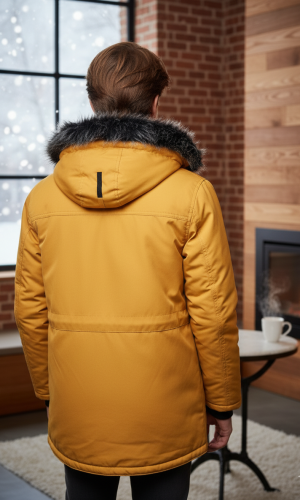 جاكيت باركا شتوي للمراهقين مبطن بالفرو 5140 - اصفر