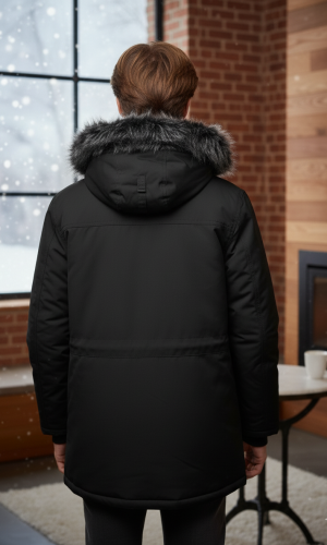 Mit Sherpa-Fell gefütterte Winter-Parka-Jacke für Jugendliche 5140 - Schwarz