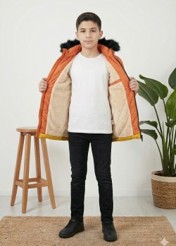 جاكيت ولادي شتوي مبطن فرو 5147 - اصفر