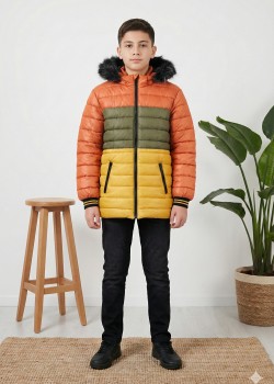 جاكيت ولادي شتوي مبطن فرو 5147 - اصفر