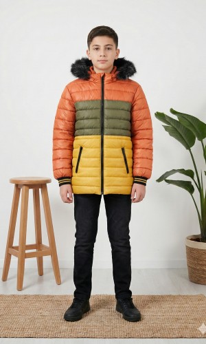 جاكيت ولادي شتوي مبطن فرو 5147 - اصفر