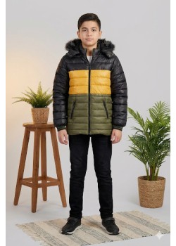 جاكيت ولادي شتوي مبطن فرو 5147 - عسكري