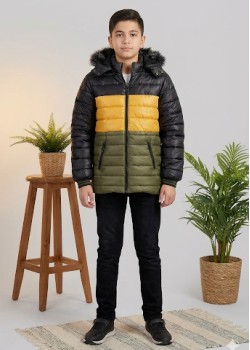 جاكيت ولادي شتوي مبطن فرو 5147 - عسكري