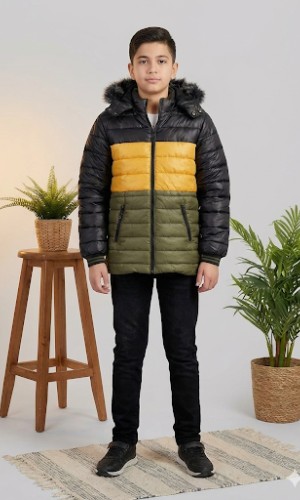 جاكيت ولادي شتوي مبطن فرو 5147 - عسكري