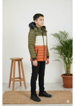 جاكيت ولادي شتوي مبطن فرو 5147 - برتقالي