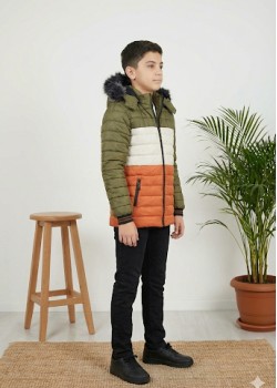 جاكيت ولادي شتوي مبطن فرو 5147 - برتقالي