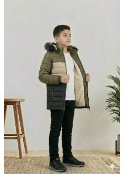 جاكيت ولادي شتوي مبطن فرو 5147 - أخضر غامق