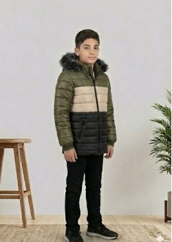 جاكيت ولادي شتوي مبطن فرو 5147 - أخضر غامق