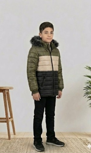 جاكيت ولادي شتوي مبطن فرو 5147 - أخضر غامق