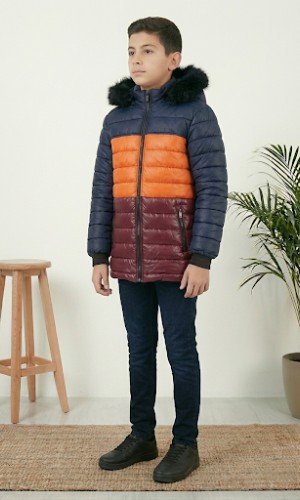 جاكيت ولادي شتوي مبطن فرو 5147 - نيلي