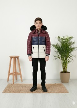 جاكيت ولادي شتوي مبطن فرو 5147 - ابيض