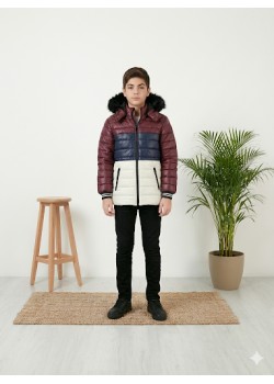 جاكيت ولادي شتوي مبطن فرو 5147 - ابيض