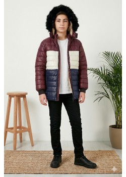 جاكيت ولادي شتوي مبطن فرو 5147 - خمري