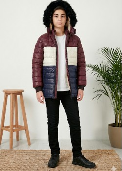 جاكيت ولادي شتوي مبطن فرو 5147 - خمري