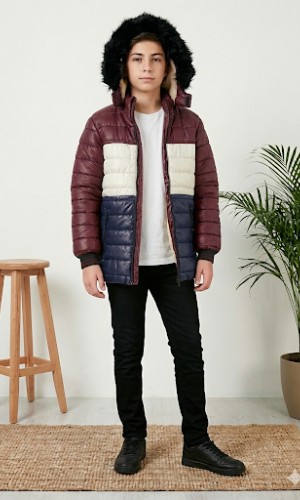 جاكيت ولادي شتوي مبطن فرو 5147 - خمري