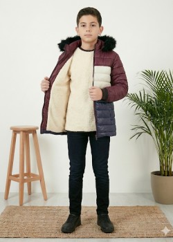 جاكيت ولادي شتوي مبطن فرو 5147 - خمري