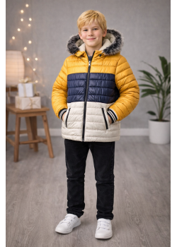 جاكيت ولادي شتوي مبطن فرو 5147 - فضي