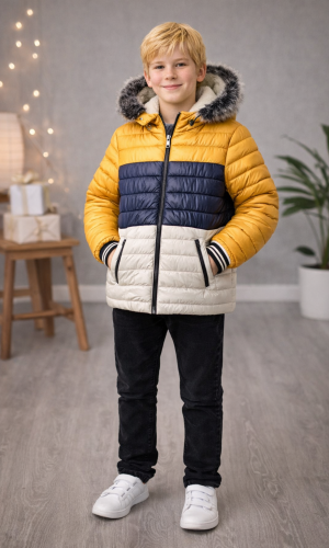 Boys' Winter Puffer Jacket Fur-Lined 5147 - gray