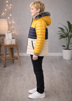 جاكيت ولادي شتوي مبطن فرو 5147 - فضي