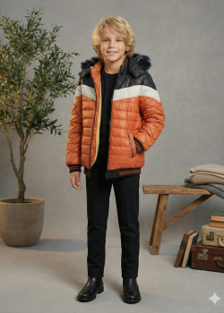 جاكيت مبطن بنقشة شيفرون وبطانة فرو 5148  - قرميدي