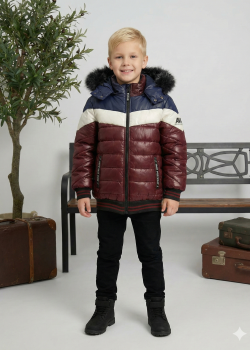 Fleece-Lined Puffer Jacket with Chevron Quilting 5148  - burgundy