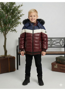 جاكيت مبطن بنقشة شيفرون وبطانة فرو 5148  - خمري