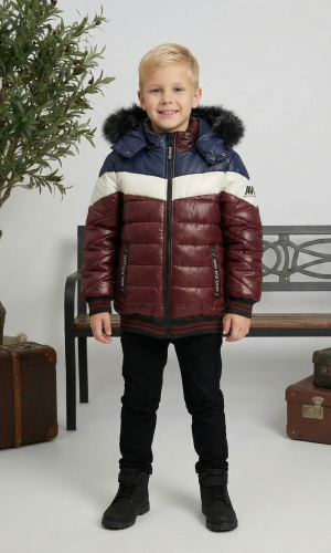 جاكيت مبطن بنقشة شيفرون وبطانة فرو 5148  - خمري