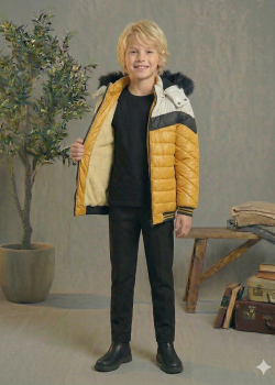 جاكيت مبطن بنقشة شيفرون وبطانة فرو 5148  - اصفر