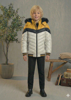 Fleece-Lined Puffer Jacket with Chevron Quilting 5148  - gray